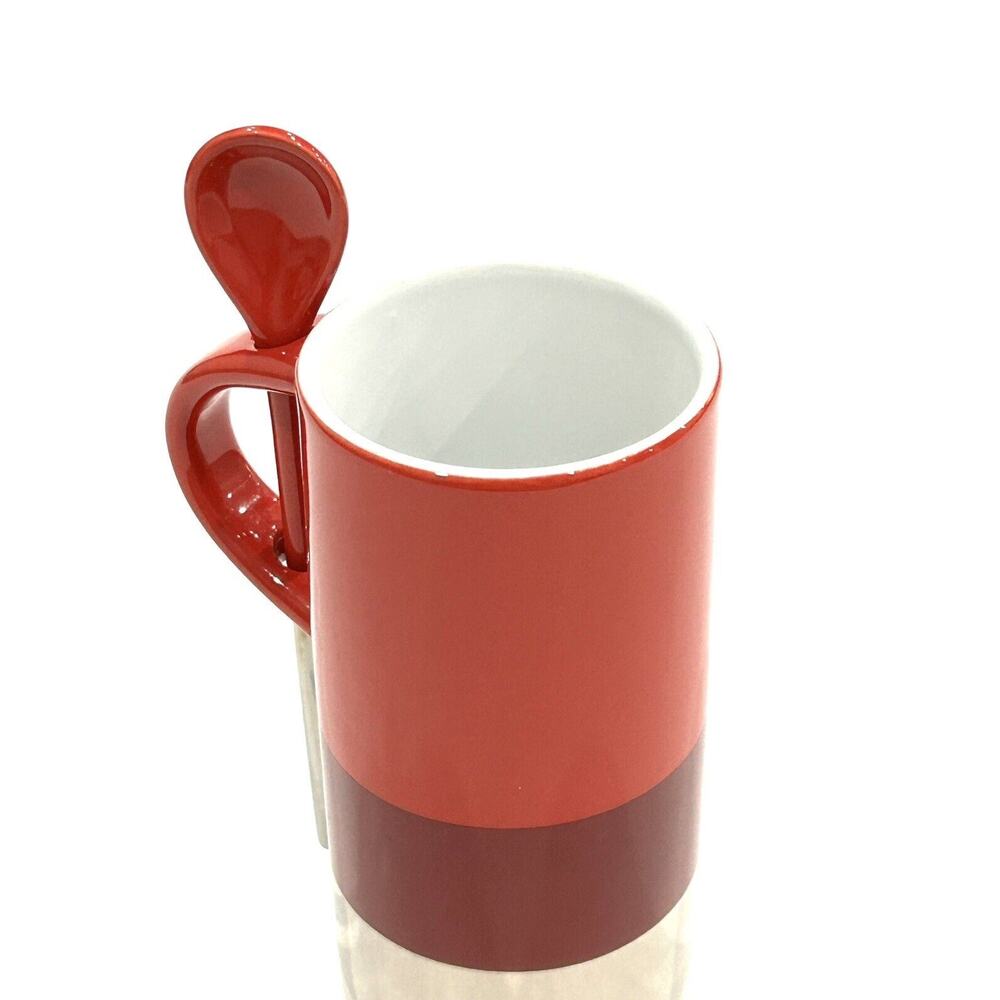 Starbucks 2014 Coffee Mug Tea Cup 8 Oz. Red and Metallic Silver with Spoon - Picture 3 of 3